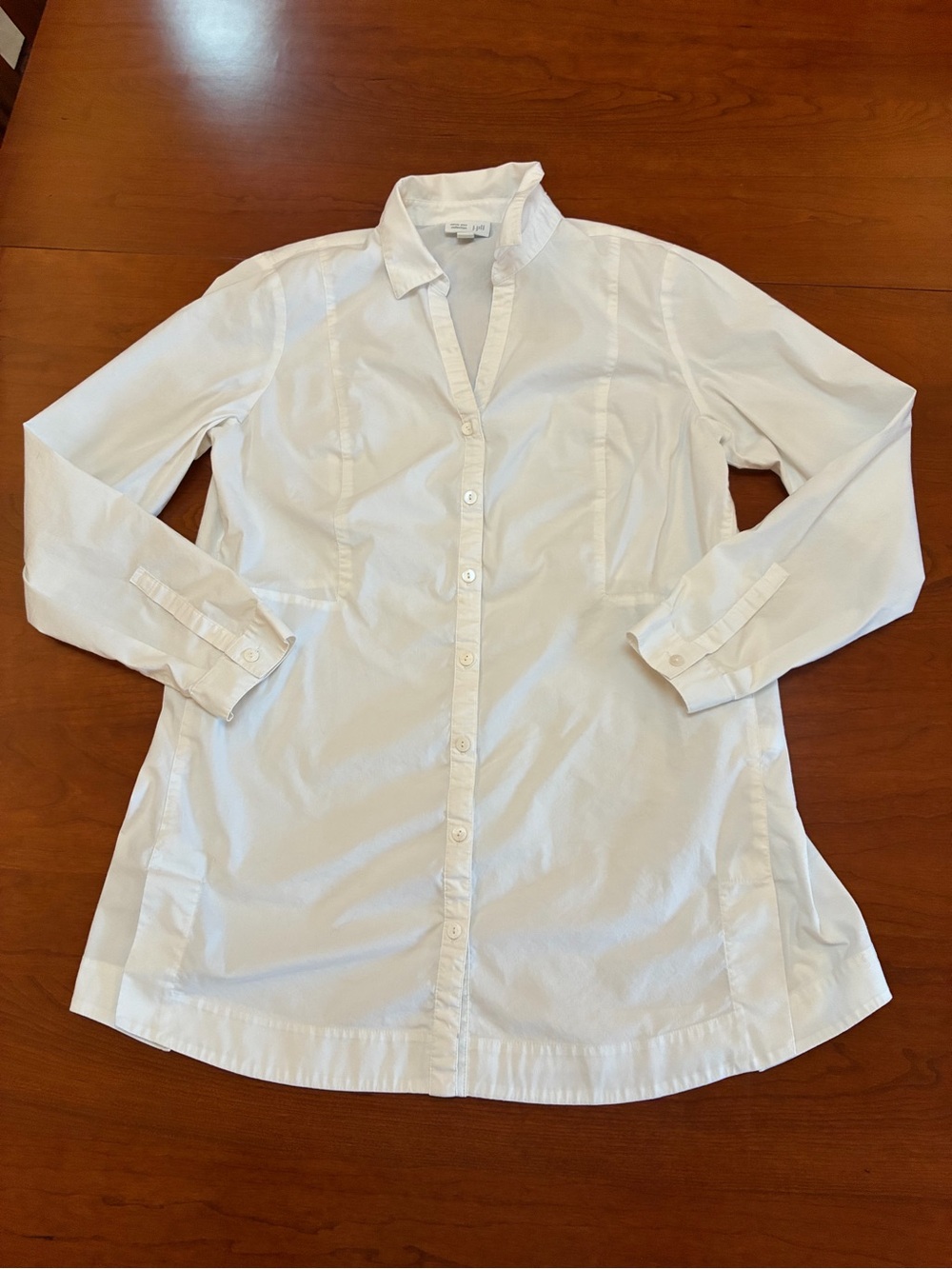 J.Jill White Shirt Collection Size M Stretch Cotton Tunic Button Down